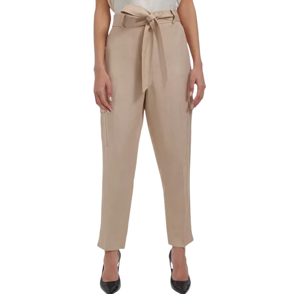 Calvin Klein Women Linen Blend Tie Waist Pants 12. Waist 36" Inseam 27" NWT $119